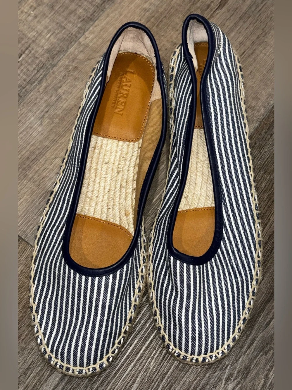 NWOT Lauren Ralph Lauren Luize Striped Canvas Ballet Espadrille Flats 8.5 Navy